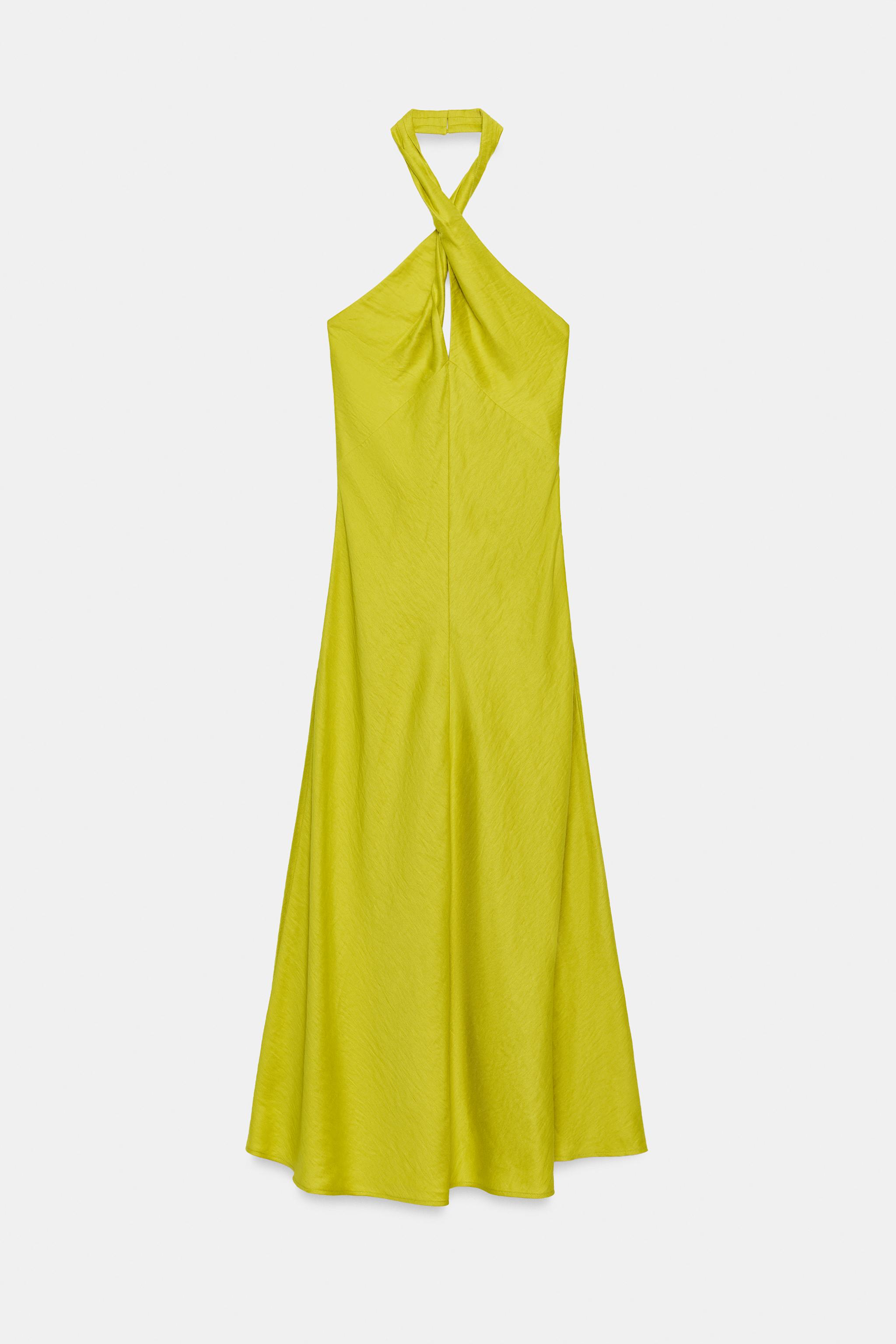 LINEN WRAP HALTER MIDI DRESS